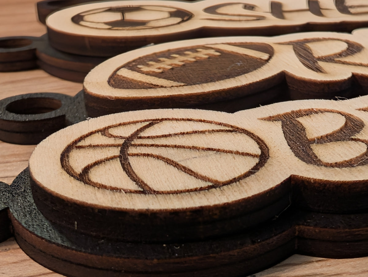 Custom Wood Sports Bag Tag & Keychain