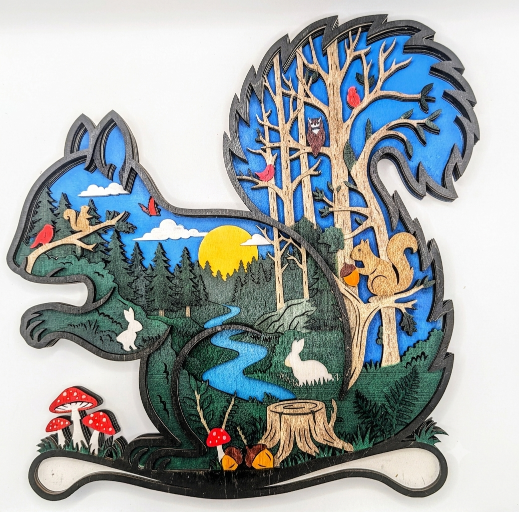 3D Layered Wooden squirrel 🐿️ Wall Art – Handcrafted and hand painted 7-Layers