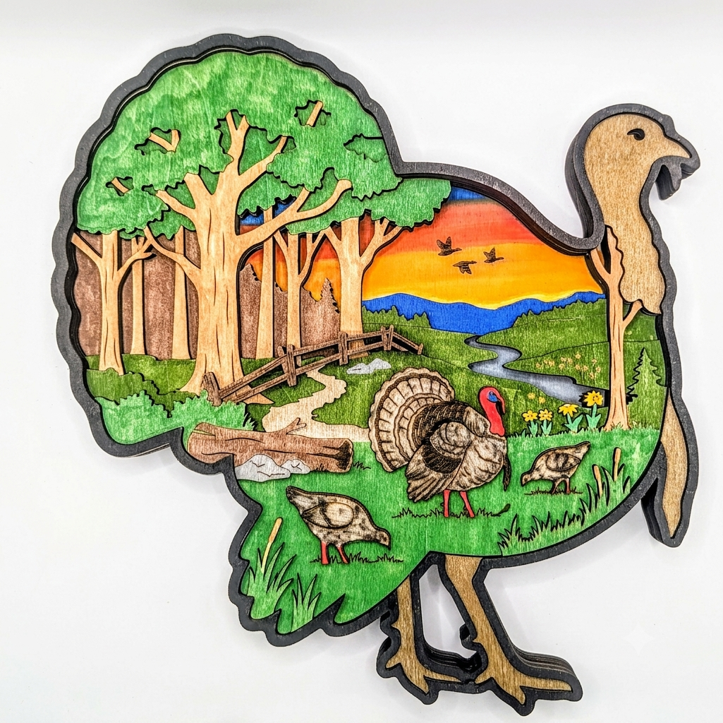 3D Layered Wooden turkey Wall Art – Handcrafted and hand painted 7-Layers