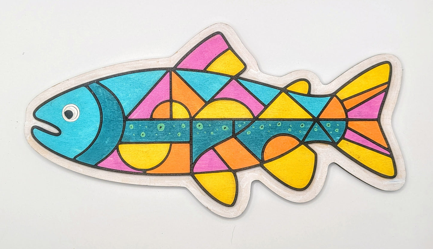 Wood - Stained glass style trout art