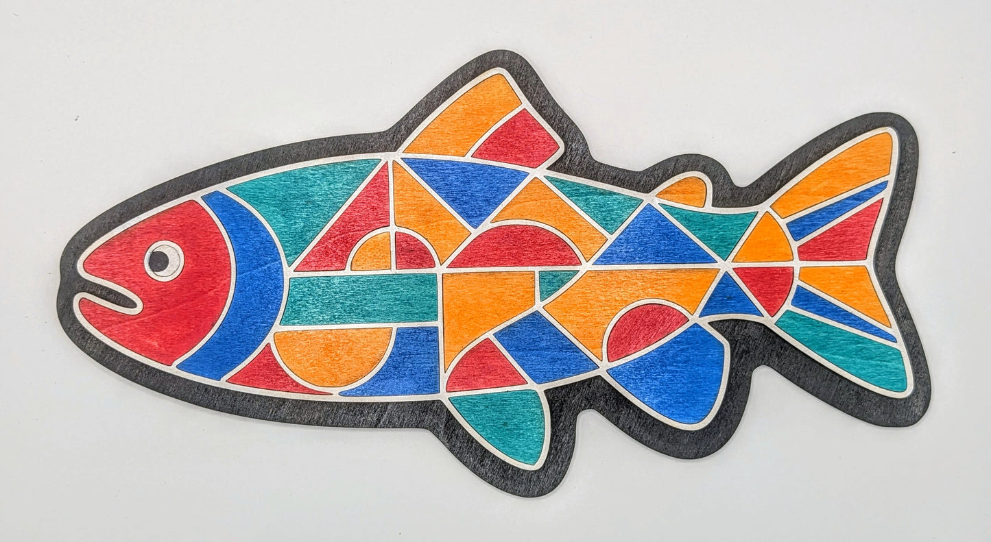 Wood - Stained glass style trout art