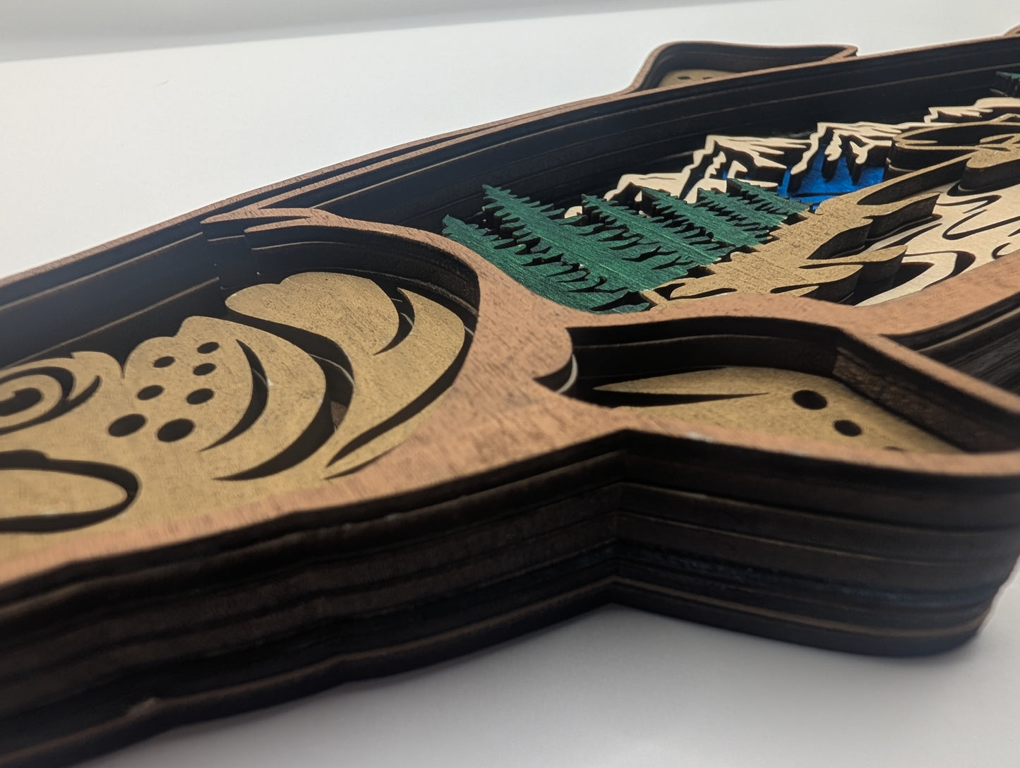 3D Layered Wooden Rainbow Trout Wall Art – Handcrafted 7-Layer Fish Sculpture