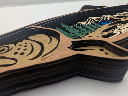 3D Layered Wooden Rainbow Trout Wall Art – Handcrafted 7-Layer Fish Sculpture