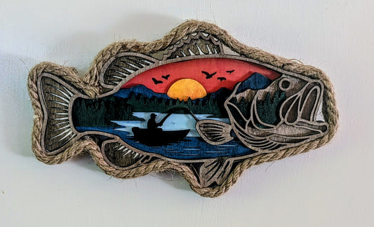 3D Layered Wooden Large Mouth Bass Wall Art – Handcrafted and hand painted 7-Layer Fish Sculpture