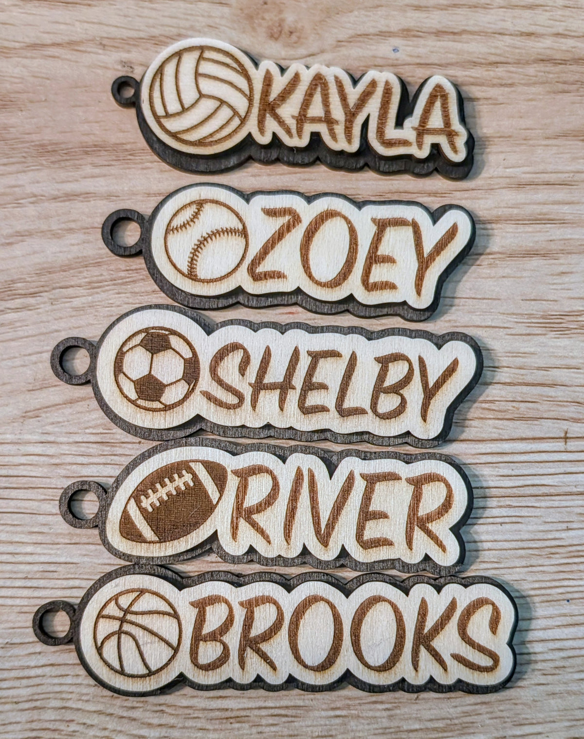 Custom Wood Sports Bag Tag & Keychain