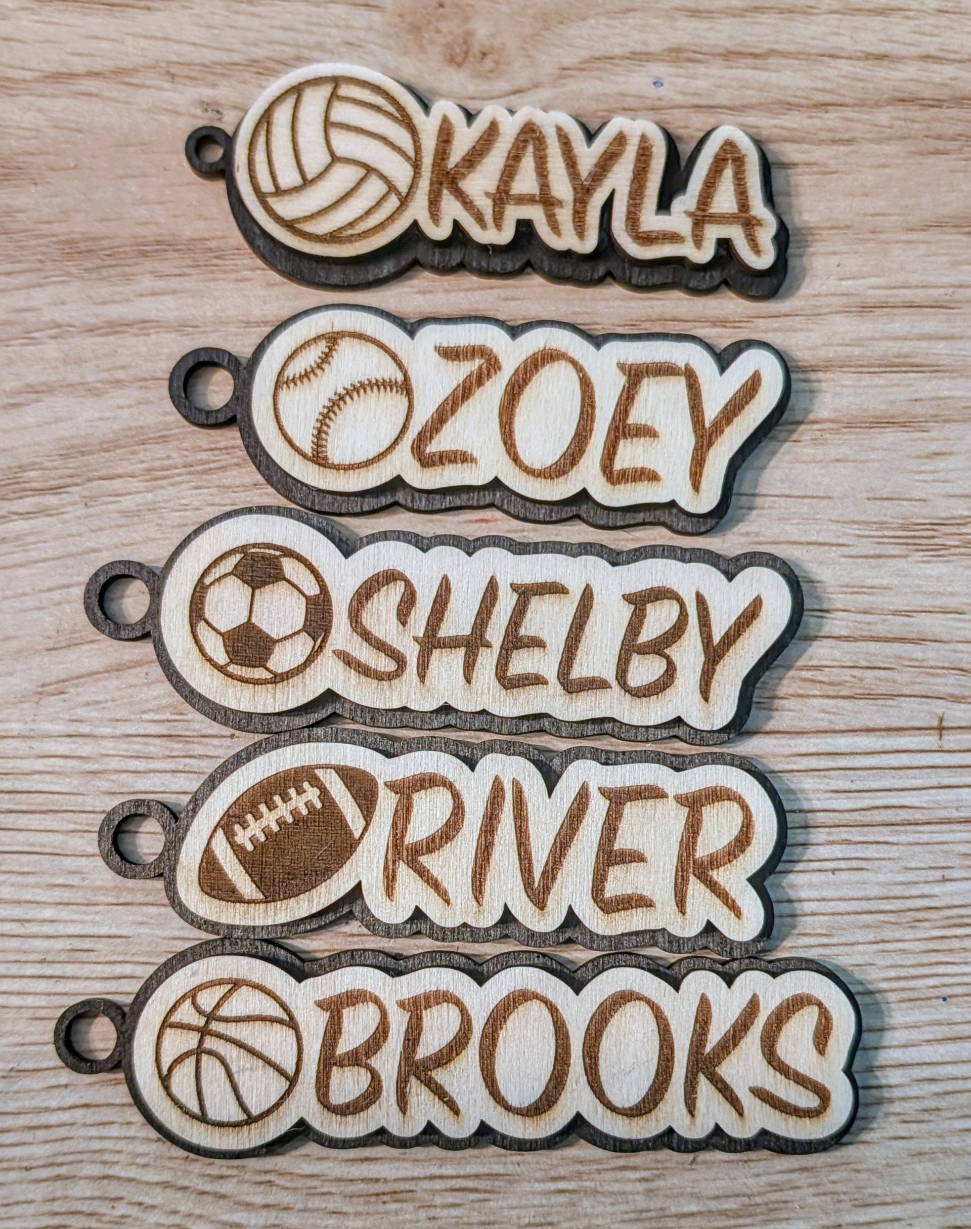 Custom Wood Sports Bag Tag & Keychain