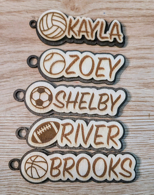 Custom Wood Sports Bag Tag & Keychain